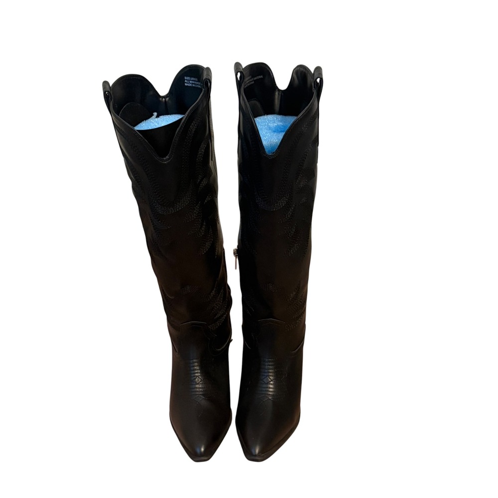 Black Western Tall Knee High Cowgirl Boots Pointed Toe zip up Size 6.5